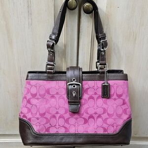 Coach Y2K Signature Hampton Satchel Hot Pink Chocolate Brown